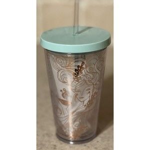 STARBUCKS 2018 Clear Acrylic Tumbler  W/Gold Siren 16oz W/Straw - RARE